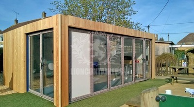 Cladded Primary School Classroom Container With Bi-Folding Doors